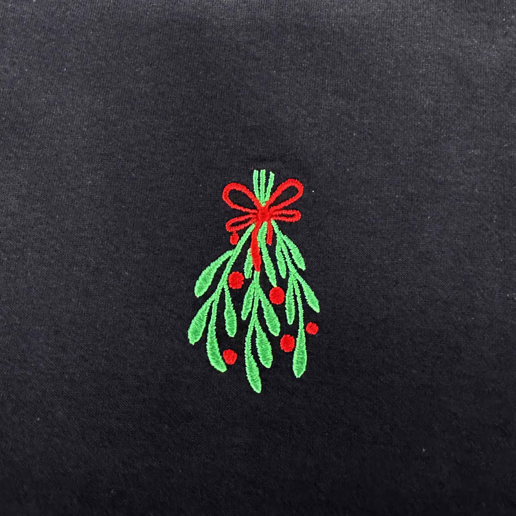 ALTRU MISTLETOE EMBROIDERY BLACK T-SHIRT CLOSE UP IMAGE 2