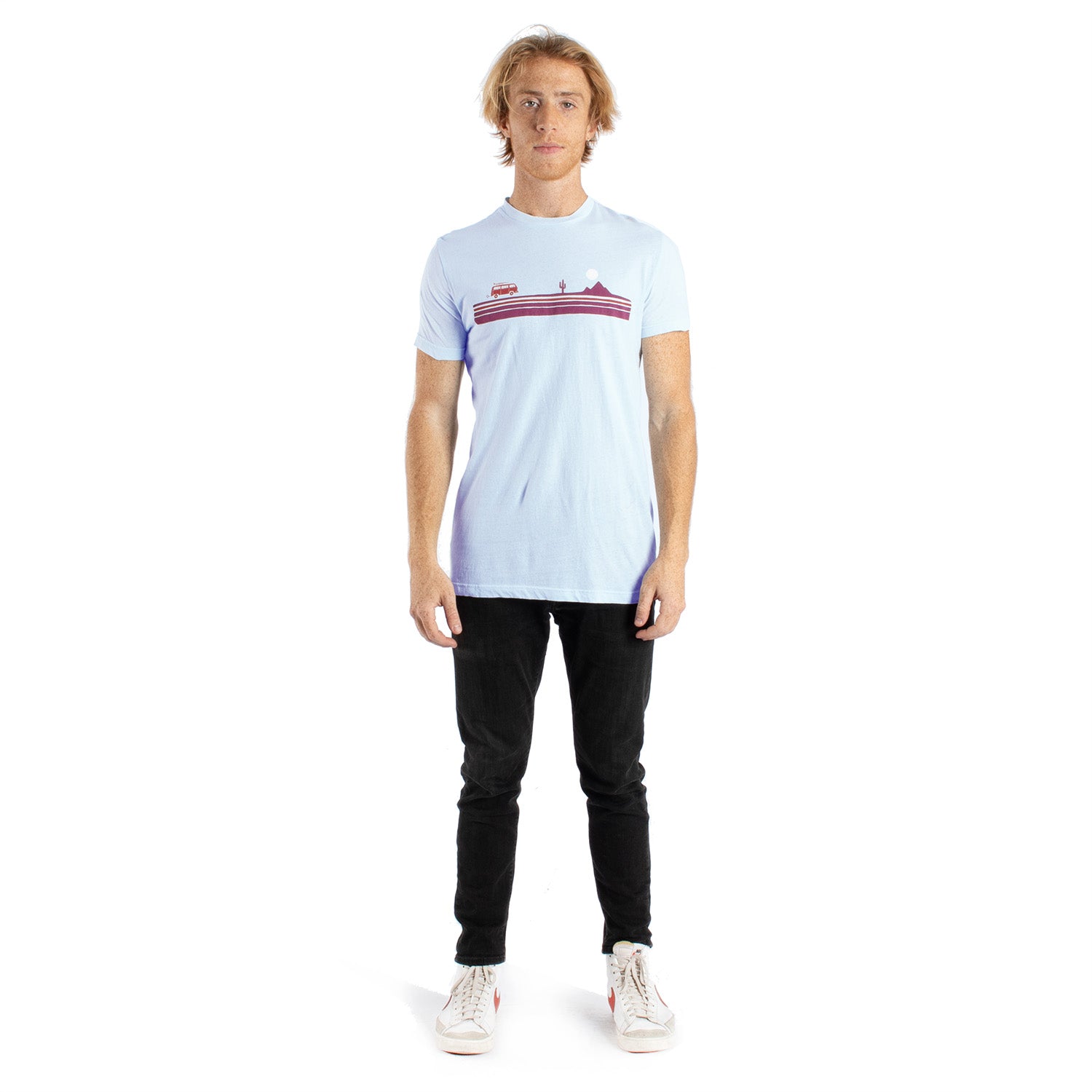 Desert Road Trip Chest Stripe graphic Tees in various colors