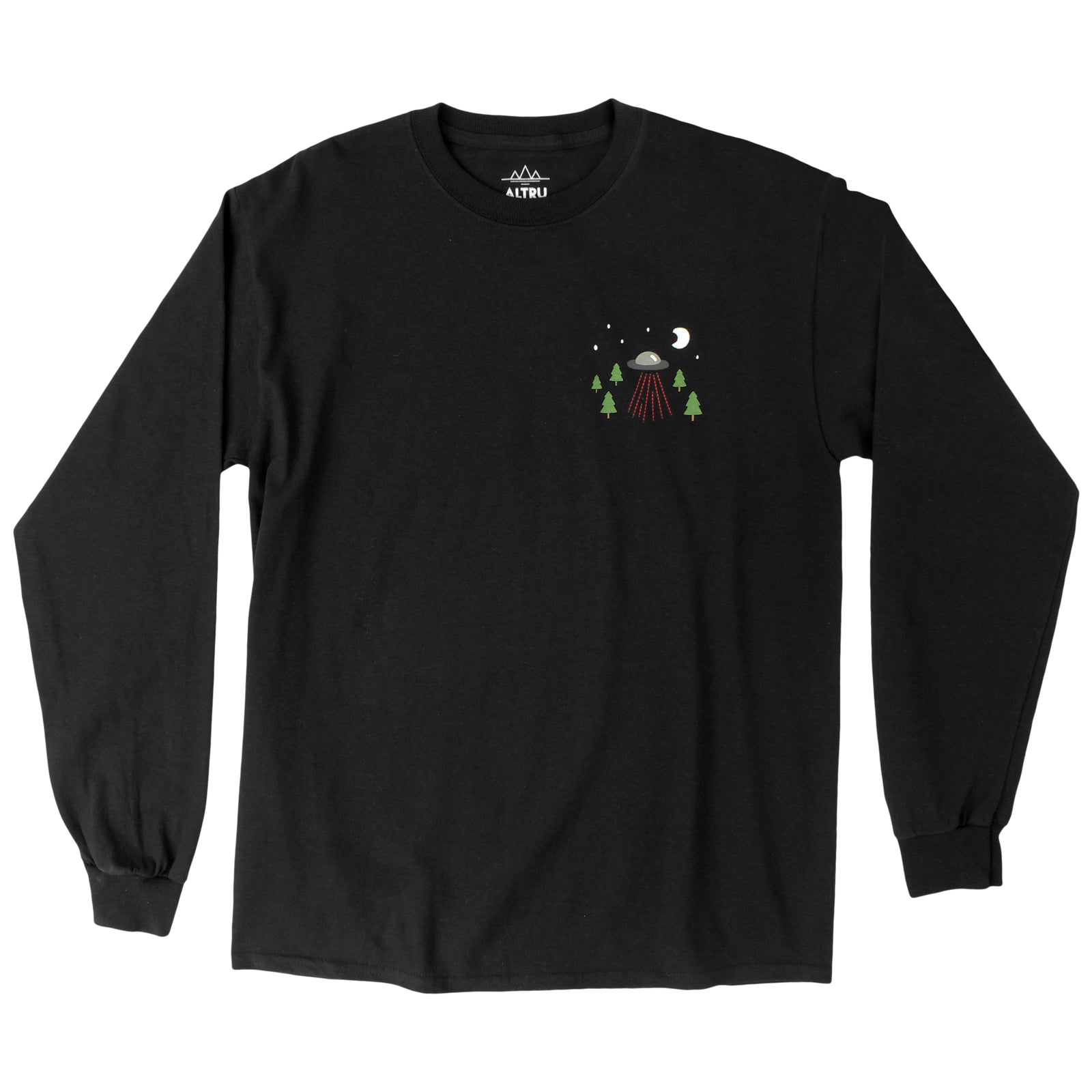 UFO VISIT, black graphic Long Sleeve tee by Altru Apparel