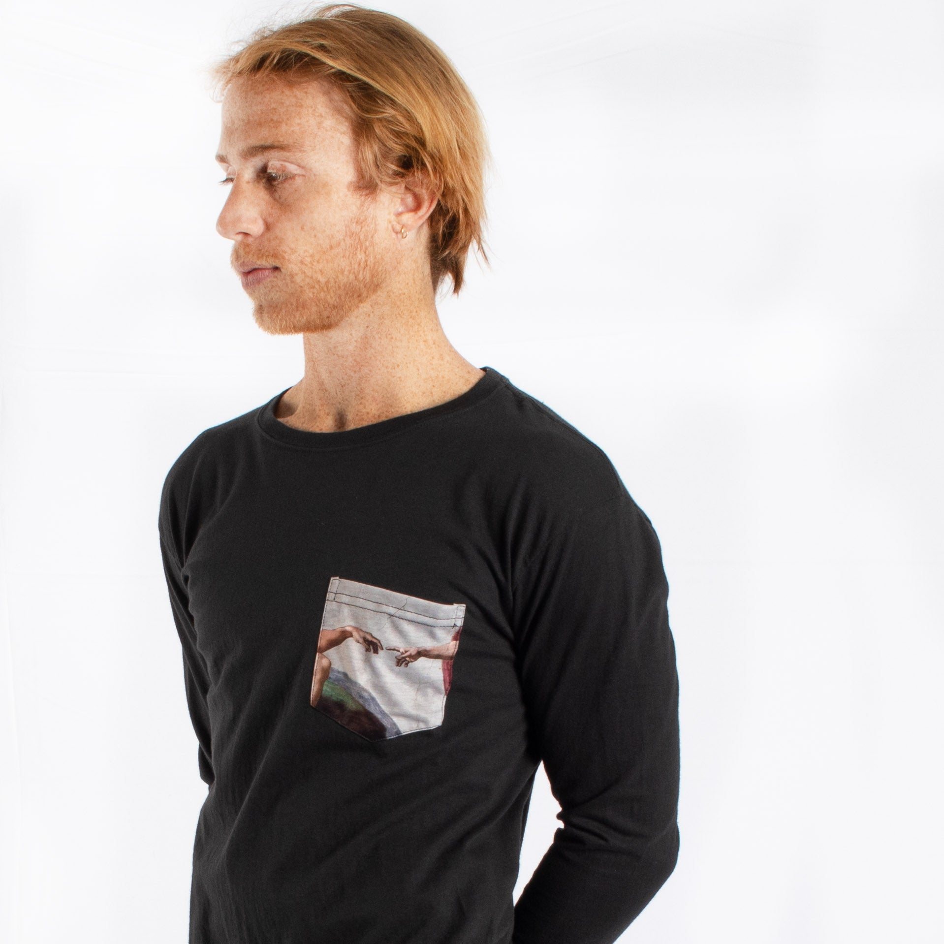 Michelangelo Creation Of Adam pocket long sleeve graphic tee