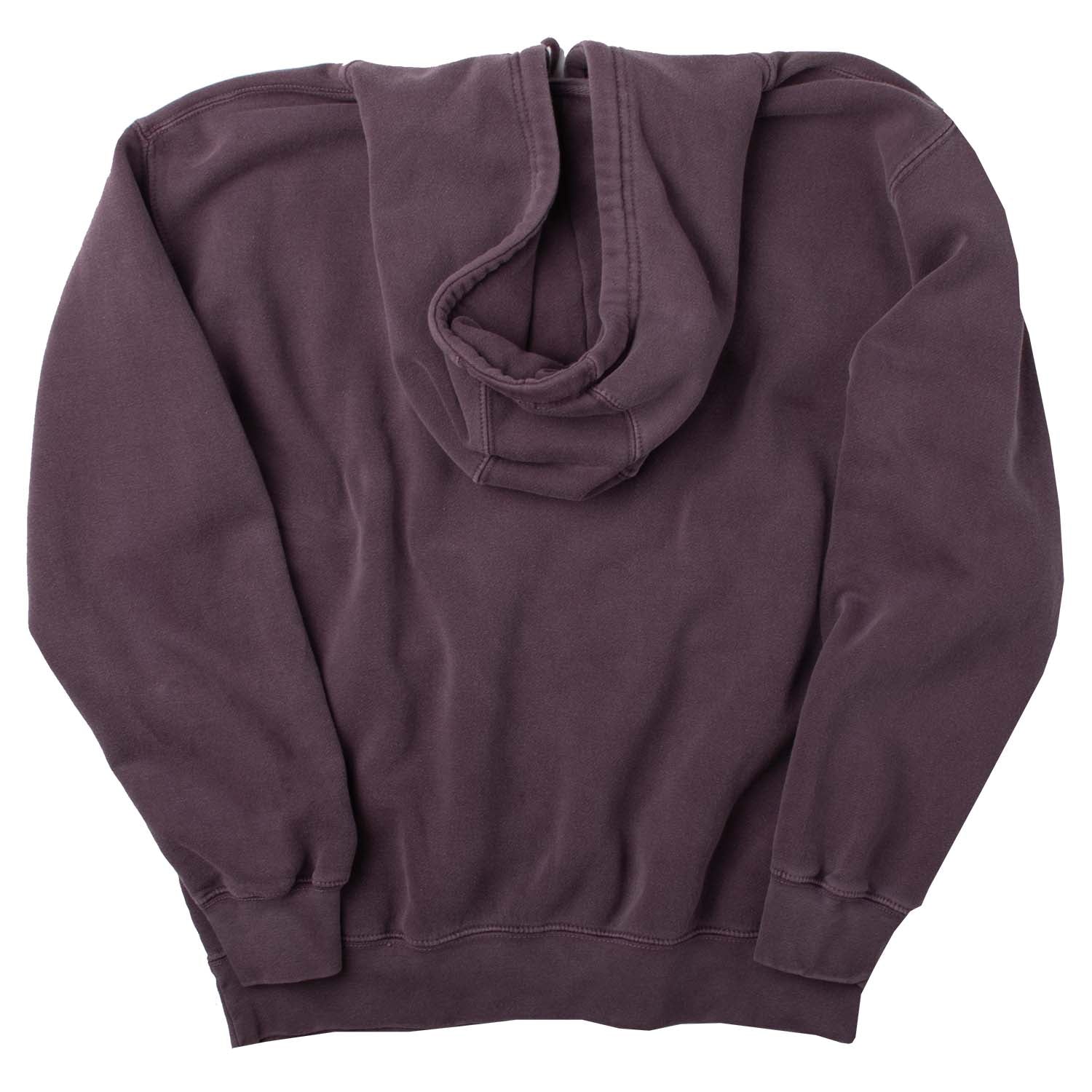 Full photo of blank back of purple hoodie. 