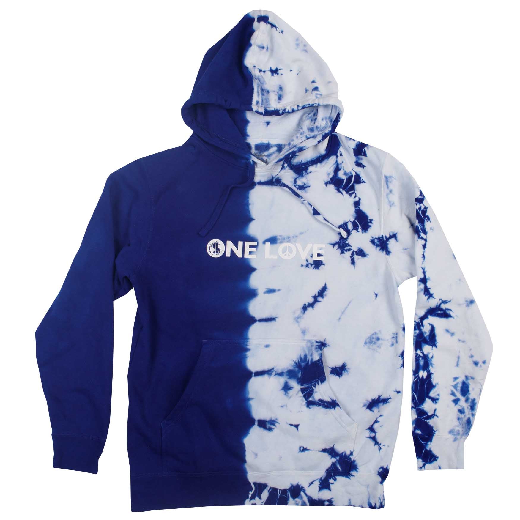 Half blue half black hoodie sale