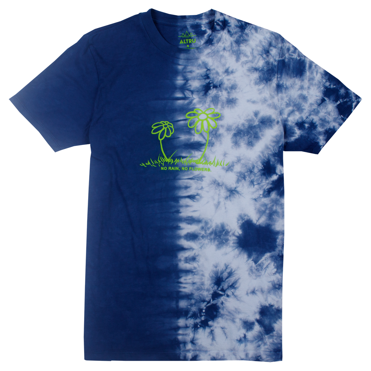 NO RAIN NO FLOWER puff ink HALF tie-dye tee