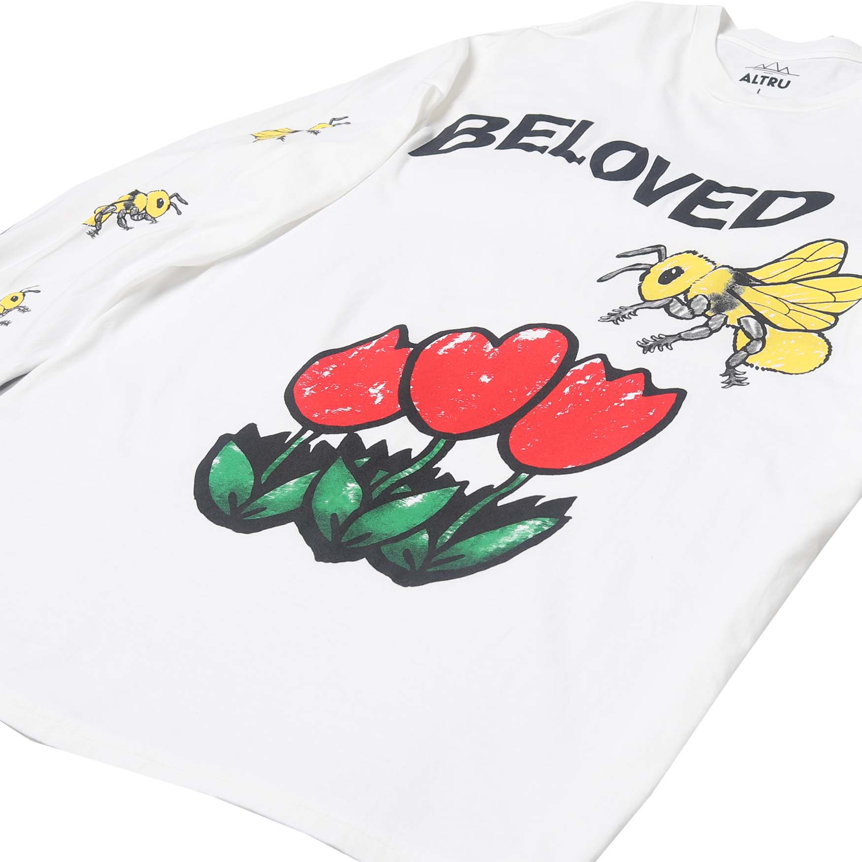 Beloved Tulips Bee L/S T-shirt graphic on front & right sleeve