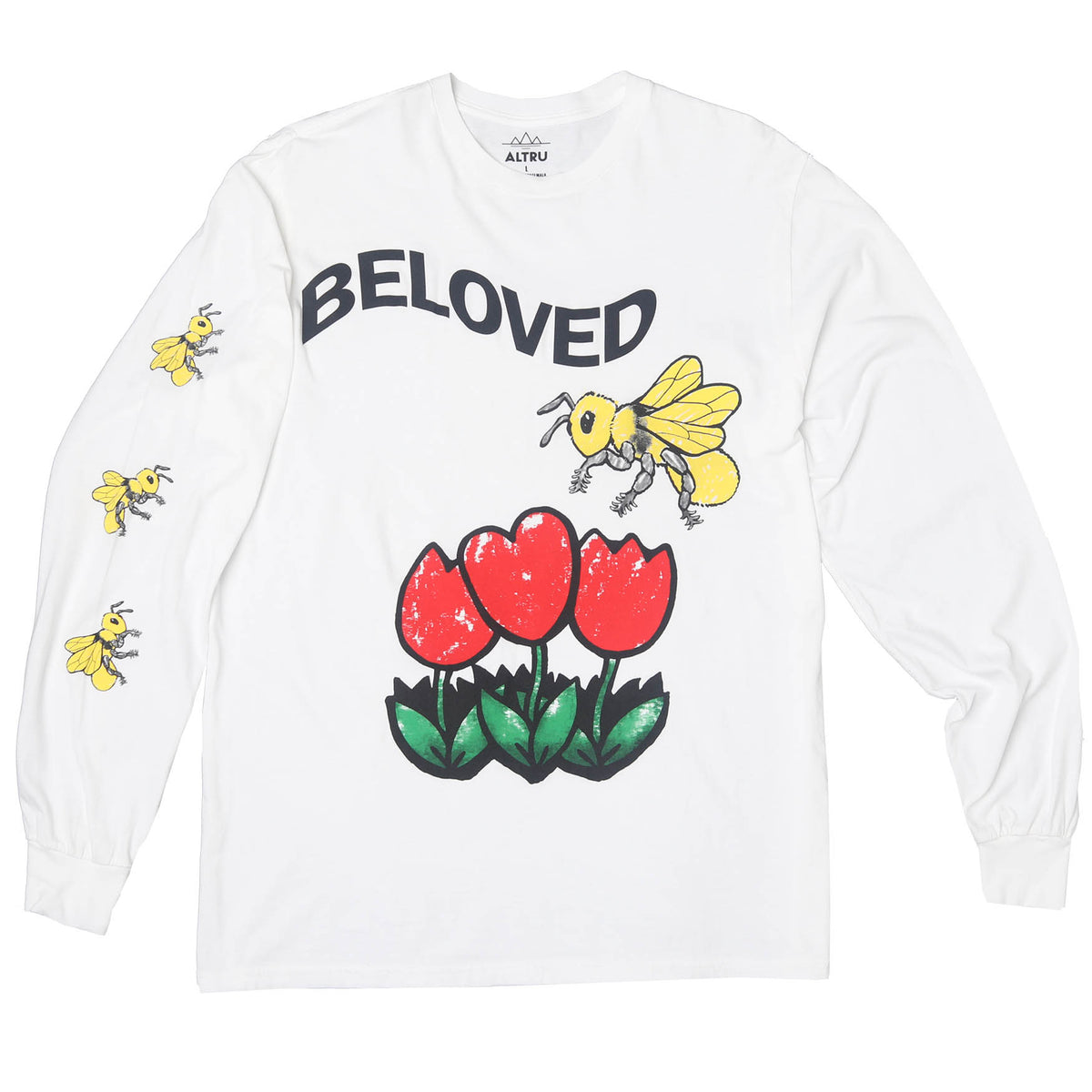 Beloved Tulips Bee L/S T-shirt graphic on front &amp; right sleeve