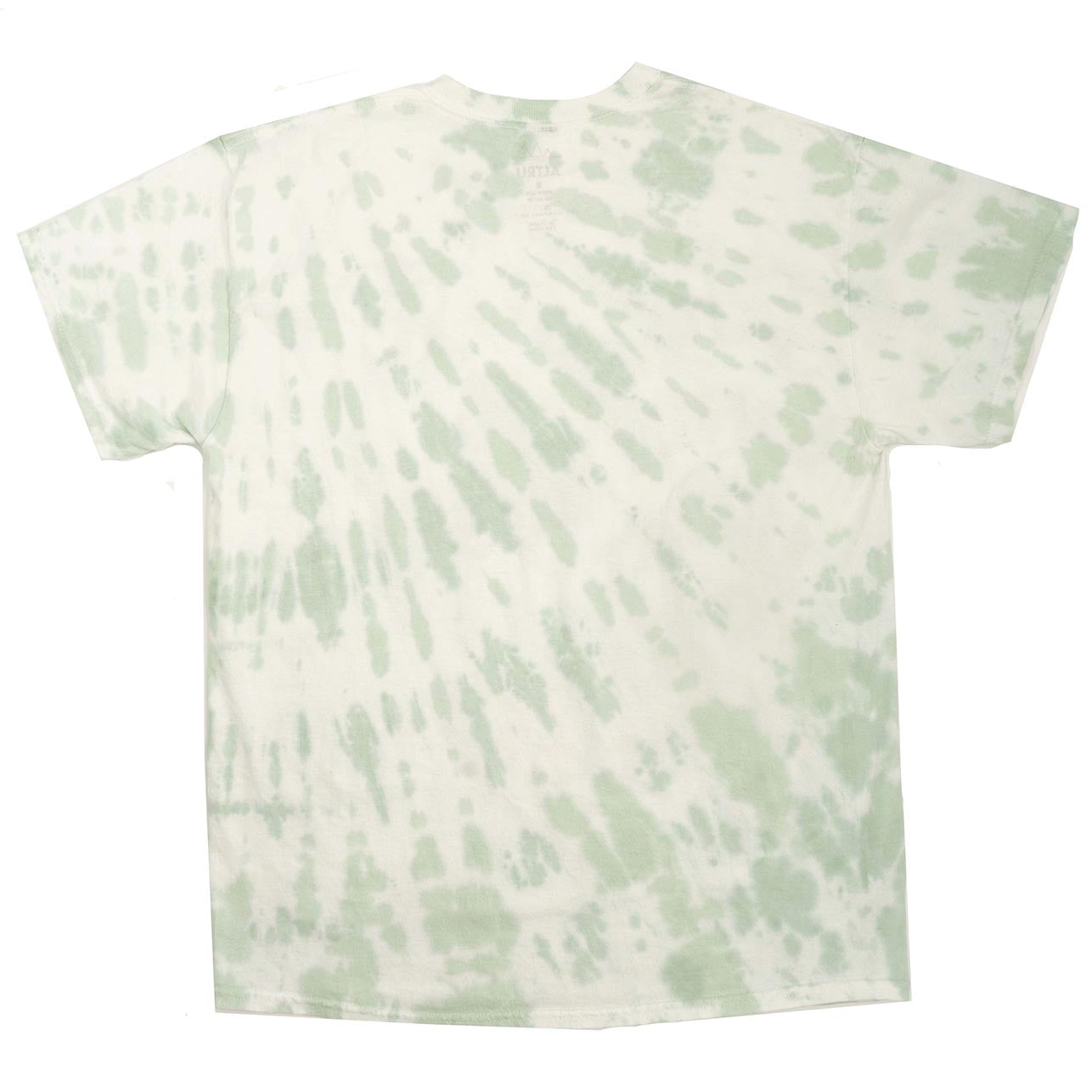 Only Lose What You Cling To Men's tee. Green and white tie dye with graphic of bee and flower and motivational text screen printed on front. Blank back full photo.