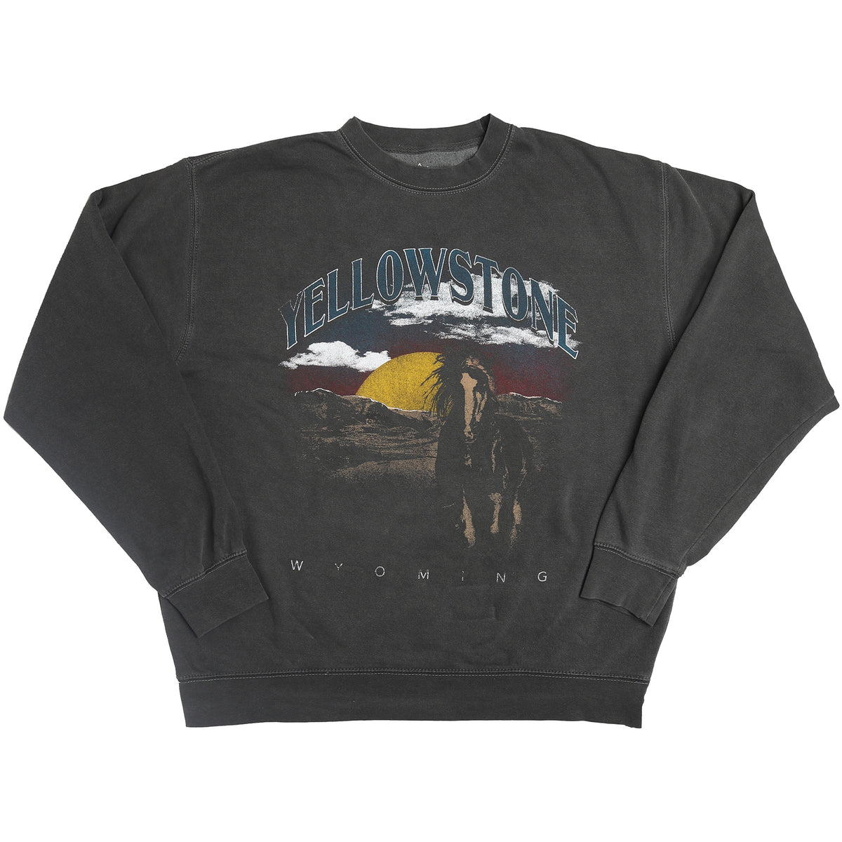 Front of Altru Men&#39;s YELLOWSTON Graphic Crewneck Sweatshirt Charcoal Fleece