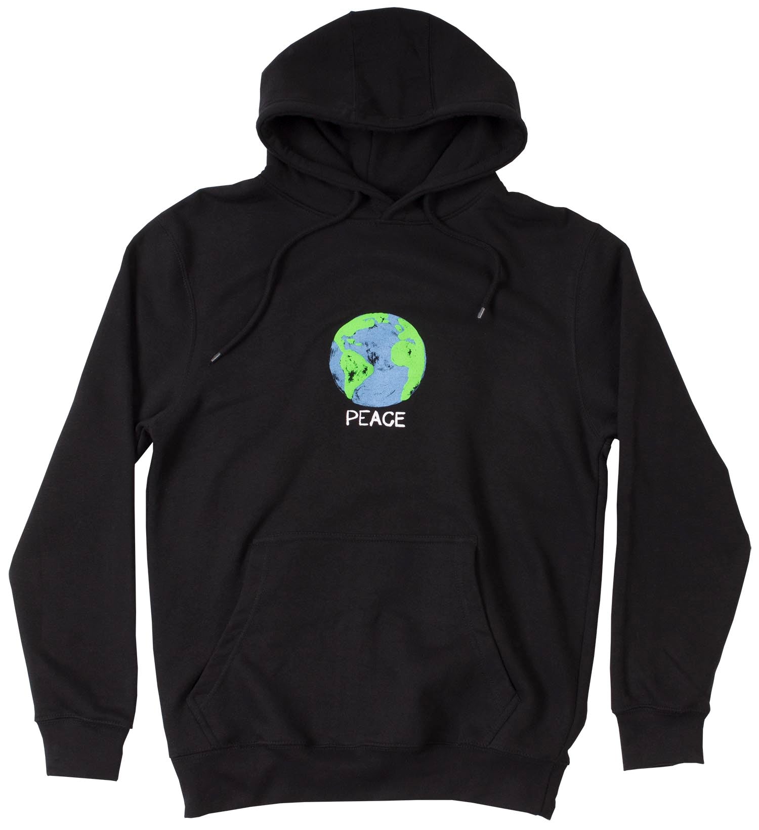 Altru Men s World Peace Earth Puff Ink Graphic Hoodie Black Fleece