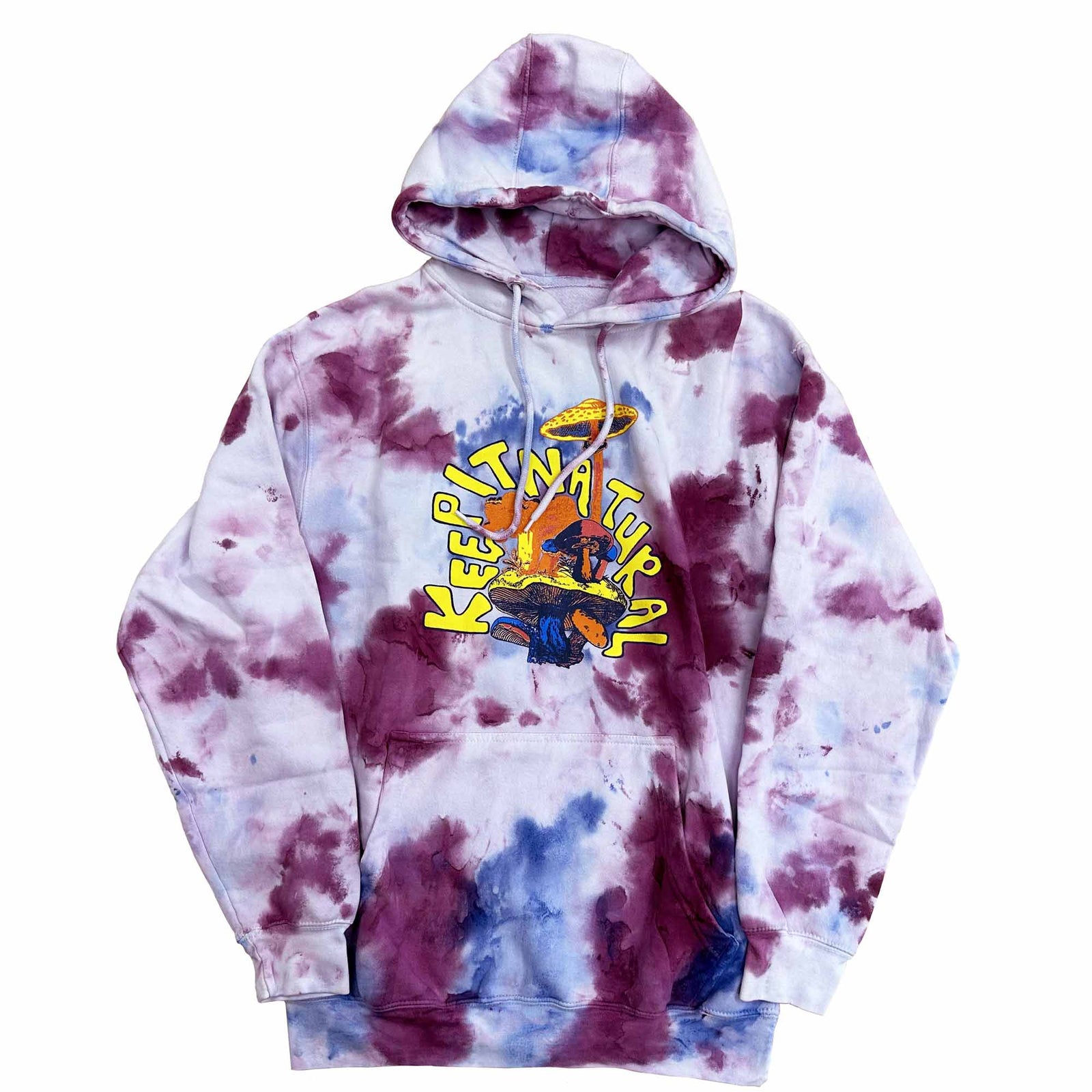 Keep it Natural printed on tie dye hoodie Front 