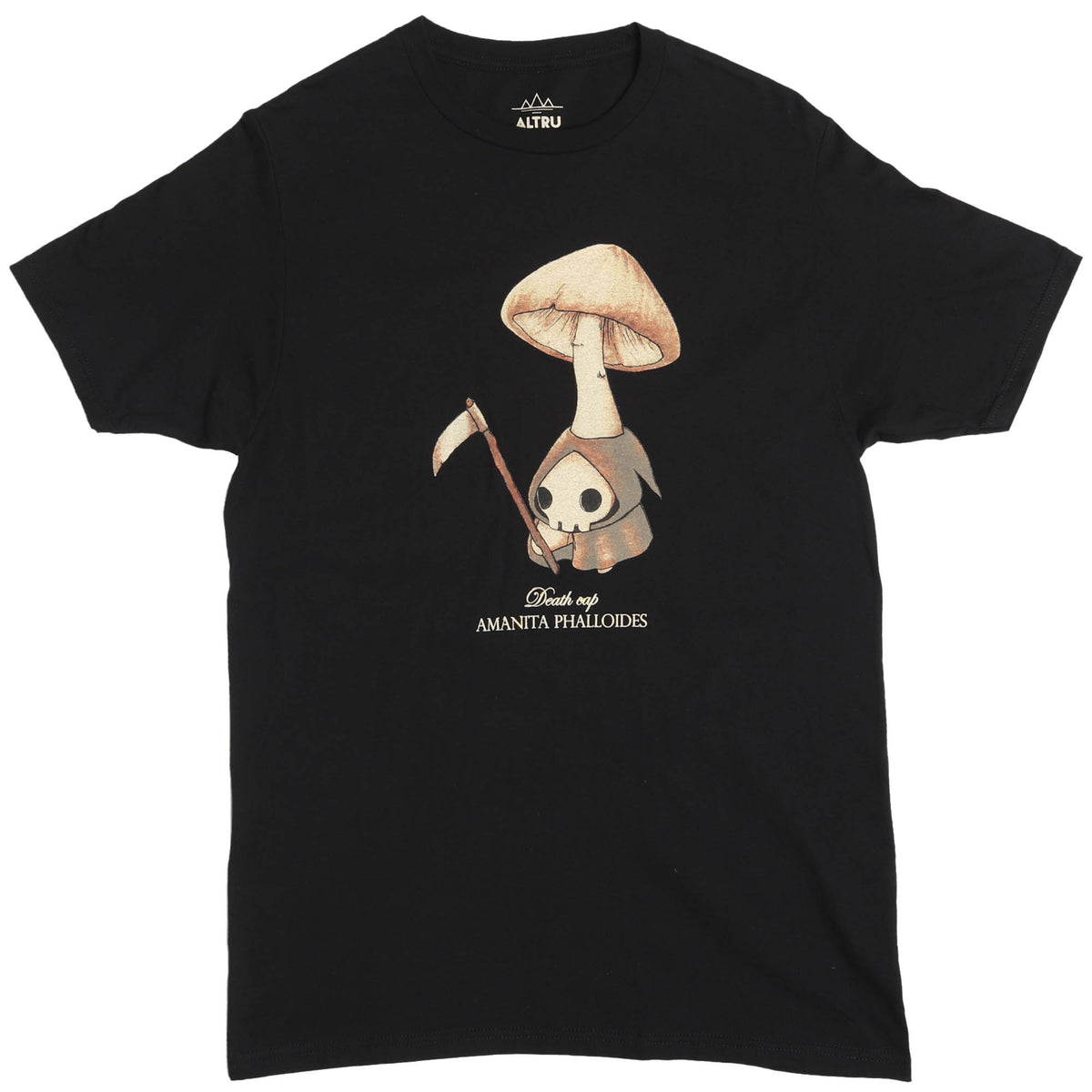 Altru Apparel Death Cap Abi Toad Mushling black tee front full photo