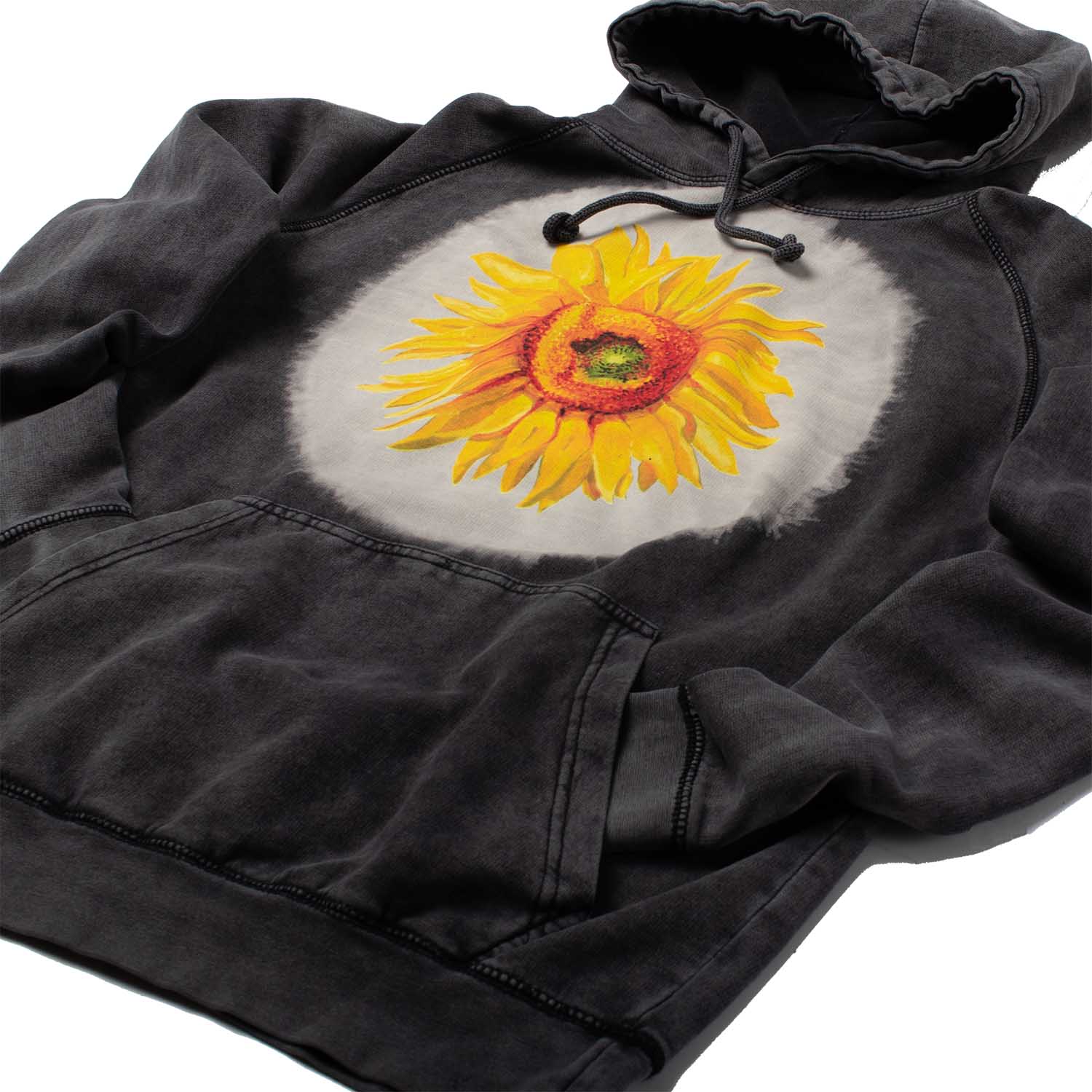 Altru Van Gogh Big Sunflower black bleach vintage feel art hoodie